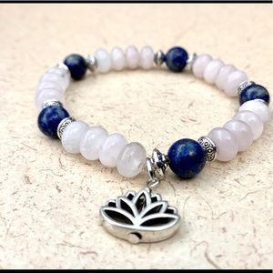 Rose Quart & Lapis Lazuli Bracelet & Lotus Flower